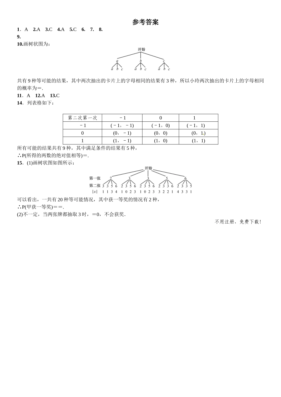 2016年第三章 概率的进一步认识课时练习题及答案 _第3页