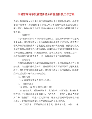 市城管局科学发展观活动分析检查阶段工作方案 