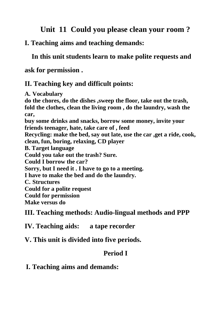unit 11 could you please clean your room 教案（人教新目标八年级上） (4)doc--初中英语 _第1页