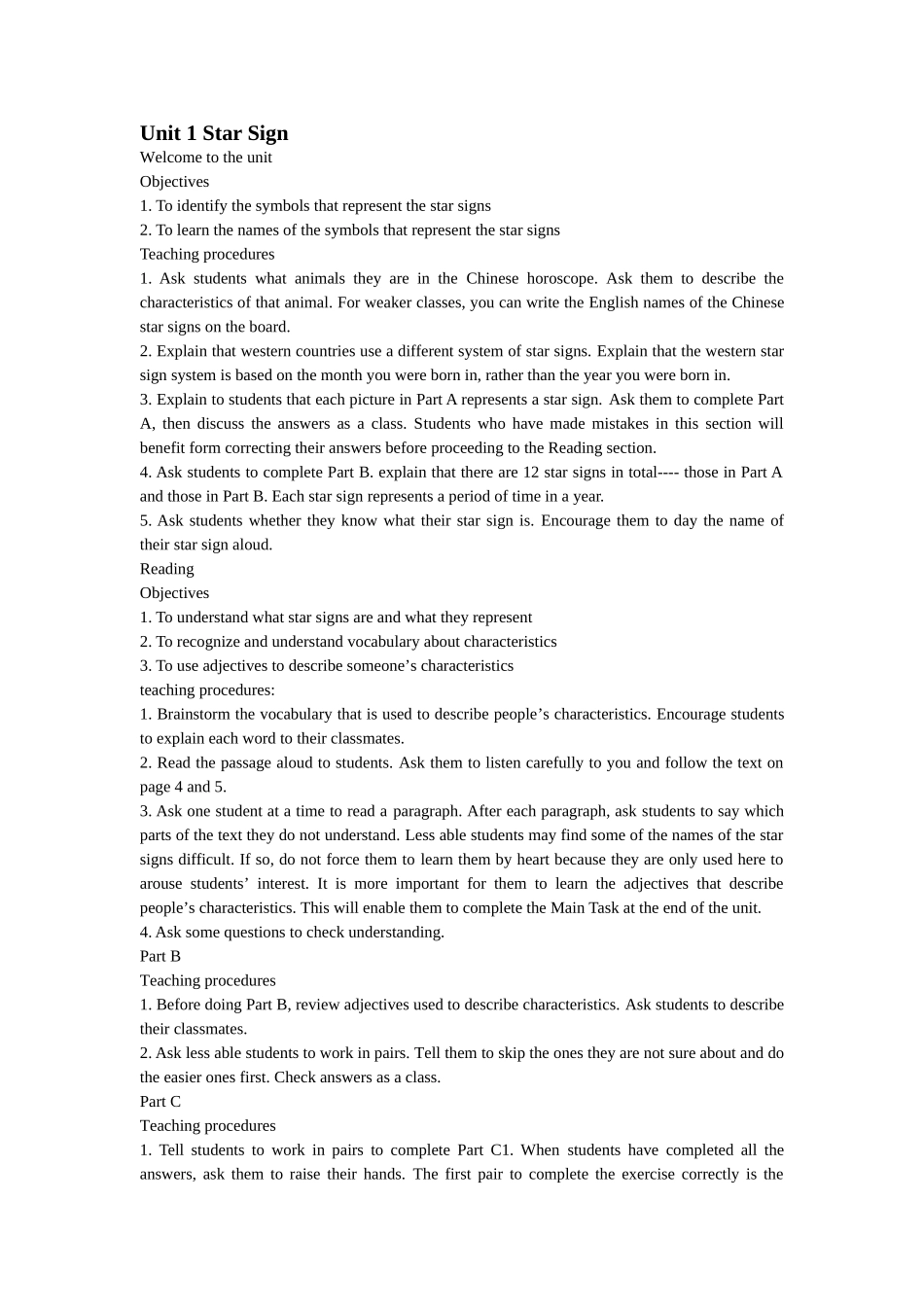 unit 1《star signs》全单元教案（牛津英语九年级上）doc--初中英语 _第1页