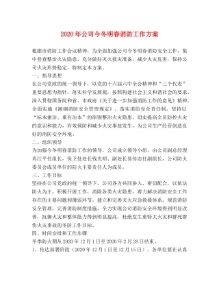 2020年公司今冬明春消防工作方案 