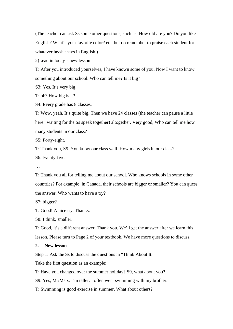 unit 1《me and my class》lesson 1 li ming is back to schoo教案（冀教版八年级上）doc--初中英语 _第2页
