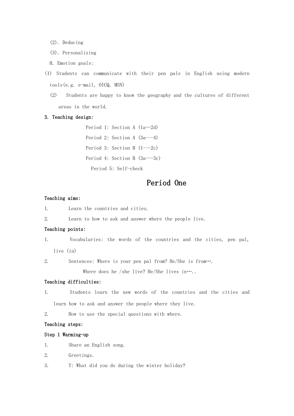 unit 1 where is your pen pal from  单元教案1（人教新目标七年级下）doc--初中英语 _第2页