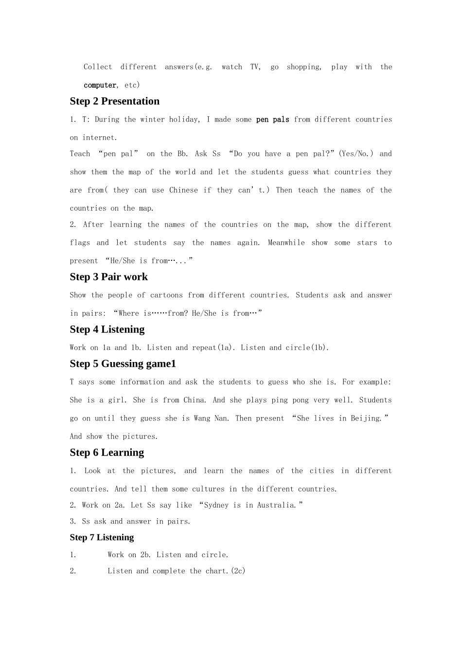 unit 1 where is your pen pal from  单元教案1（人教新目标七年级下）doc--初中英语 _第3页