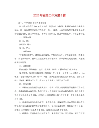 2020年宣传工作方案5篇 