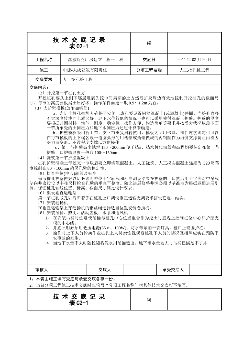 某厂房一期工程人工挖孔桩技术交底_第2页