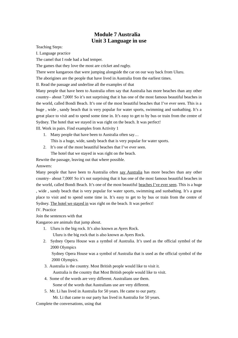 module 7《australia》unit 3 language in use 教案（外研版九年级上）doc--初中英语 _第1页