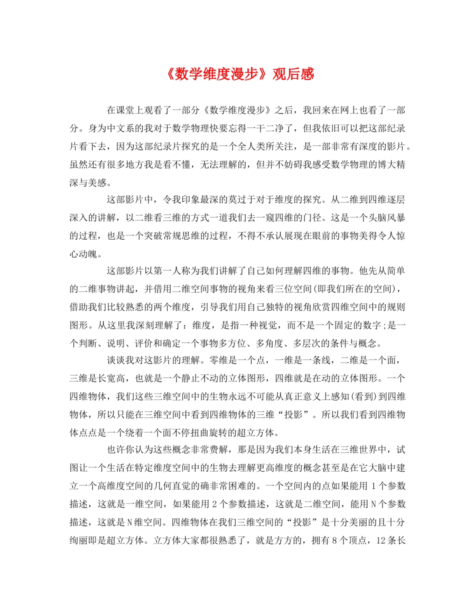 《数学维度漫步》观后感 _第1页