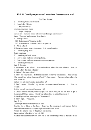 unit 11 could you please tell me where the restrooms are 教案（人教新目标九年级） (4)doc--初中英语 