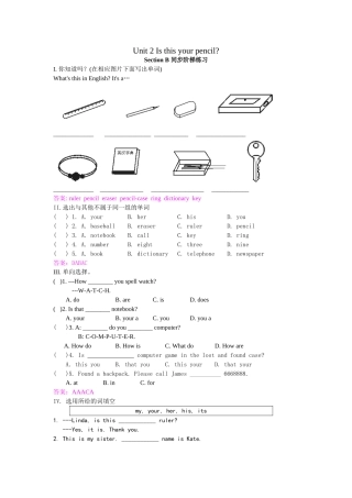 Unit 2 Is this your pencil 同步练习和检测试卷 2（人教版七年级上）-unit 2 section bdoc--初中英语 