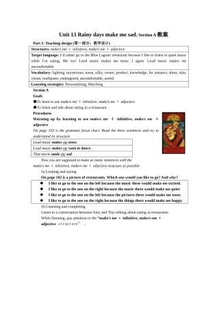 unit 13《rainy days make me sad》section a) 教案（人教新目标九年级）doc--初中英语 