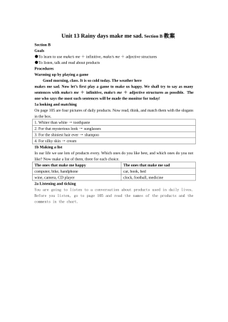 unit 13《rainy days make me sad》section b) 教案（人教新目标九年级）doc--初中英语 