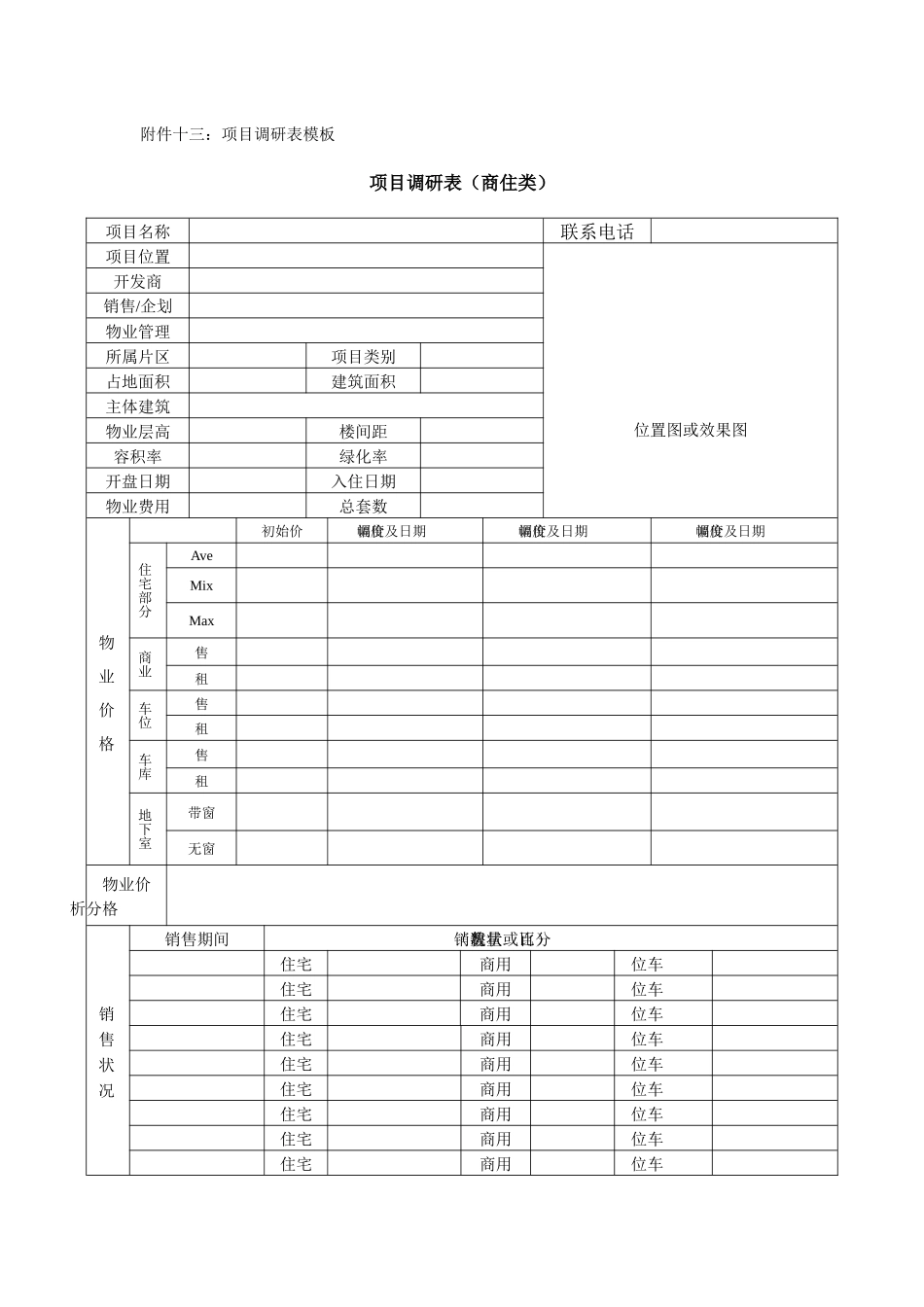 房地产项目调研表（商住类）-模板_第1页