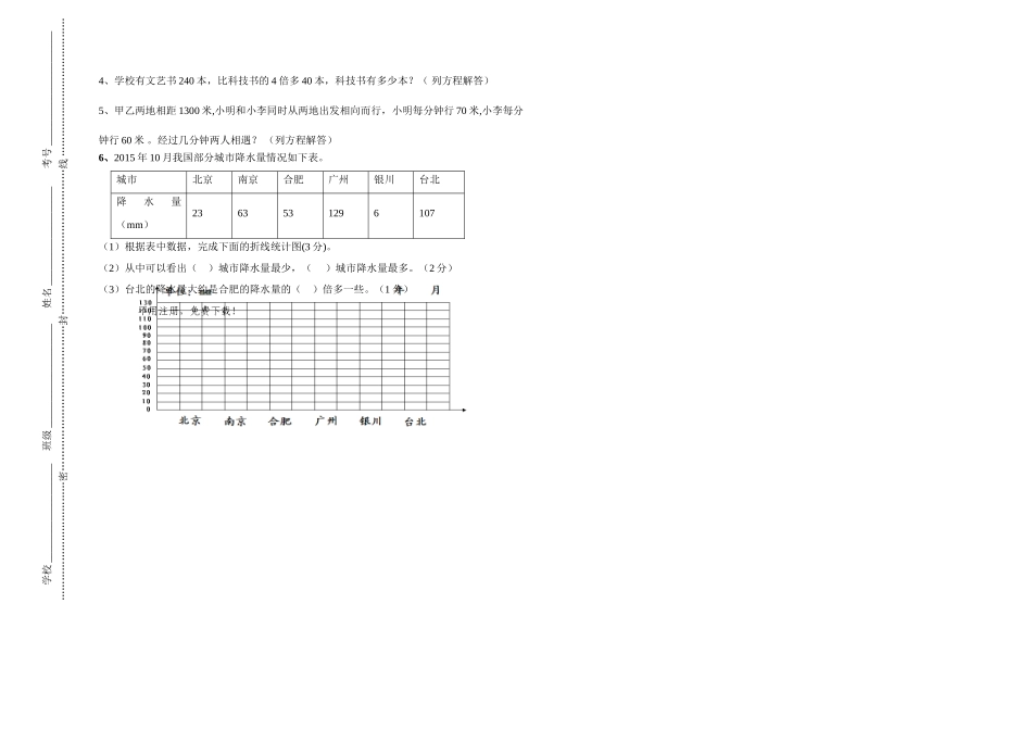 2016-2017学年小学数学苏教版五年级下册期中检测卷 _第3页