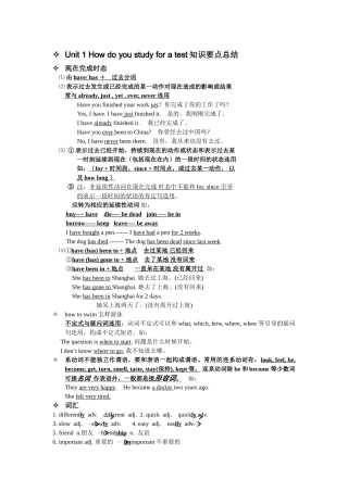 unit 1《how do you study for a test》知识要点总结（新目标九年级）doc--初中英语 