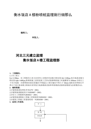 衡水饭店A楼喷粉桩监理实施细则