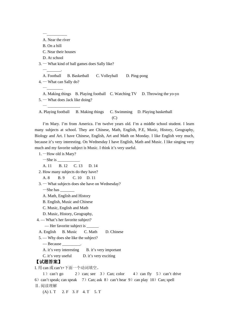 starter lessons 10-12模拟试题（北京课改版七年级上）doc--初中英语 _第2页