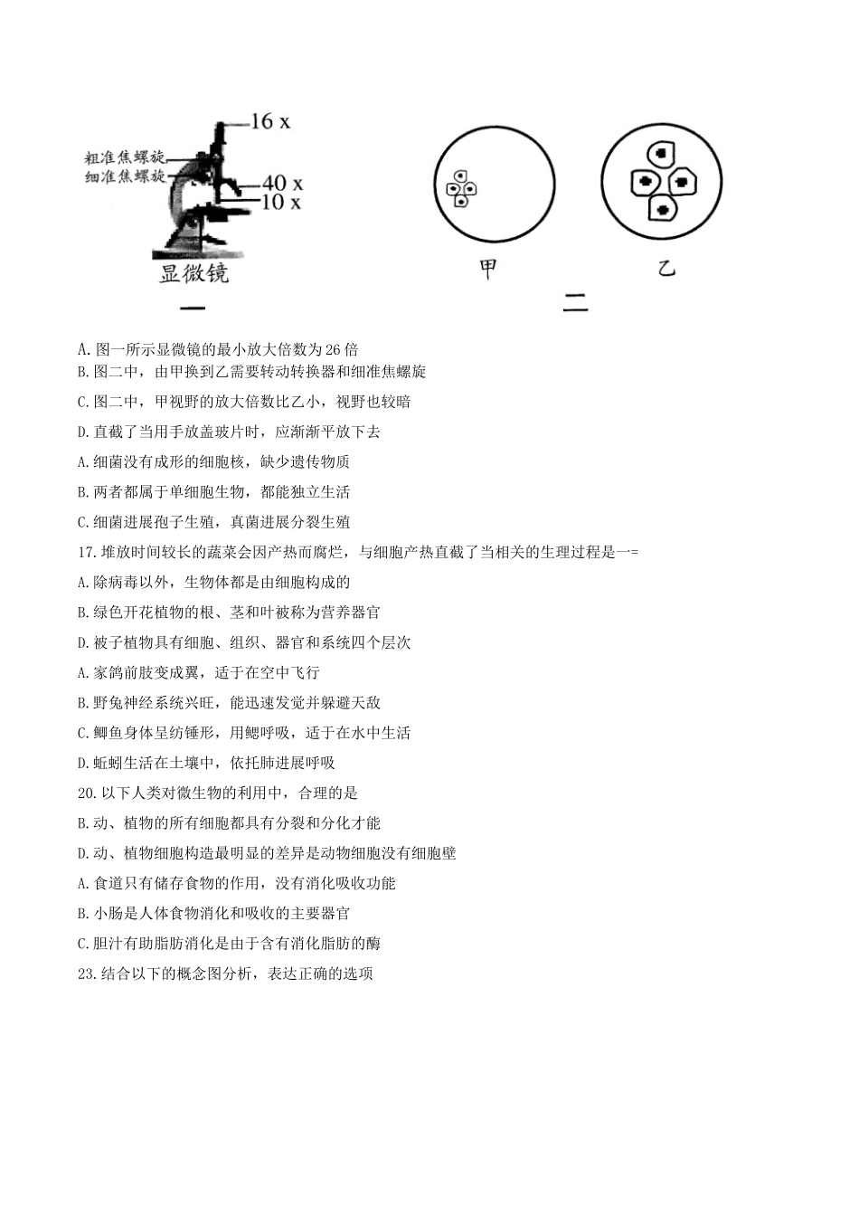 2017年宜兴市毕业会考生物试题及答案 _第2页