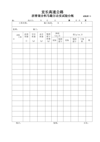 沥青混合料马歇尔击实试验台帐7-3