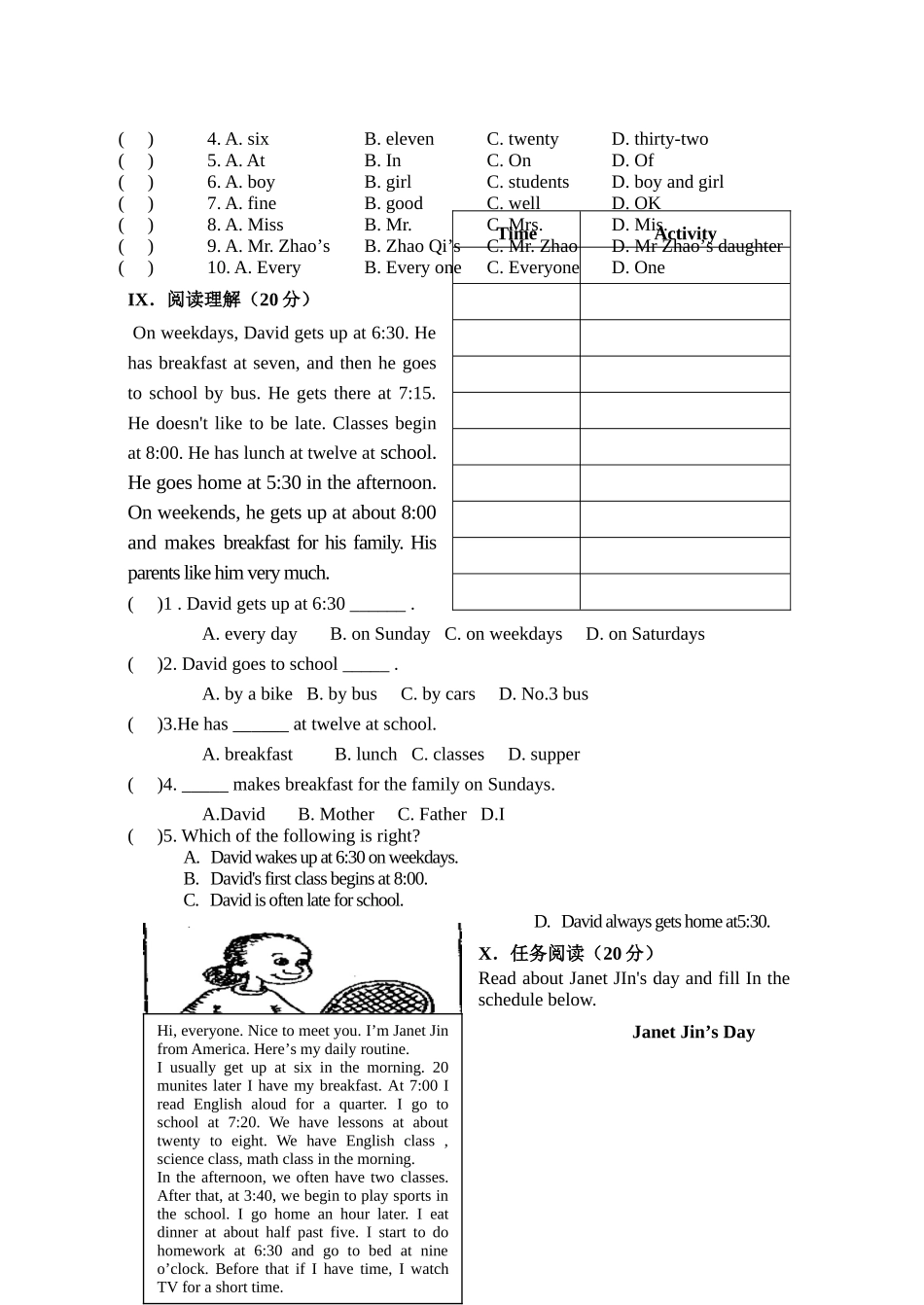 unit 11 what time do you go to school测试题（人教新目标七年级上）11doc--初中英语 _第3页