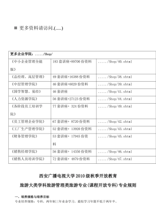 旅游专业课程模块设置