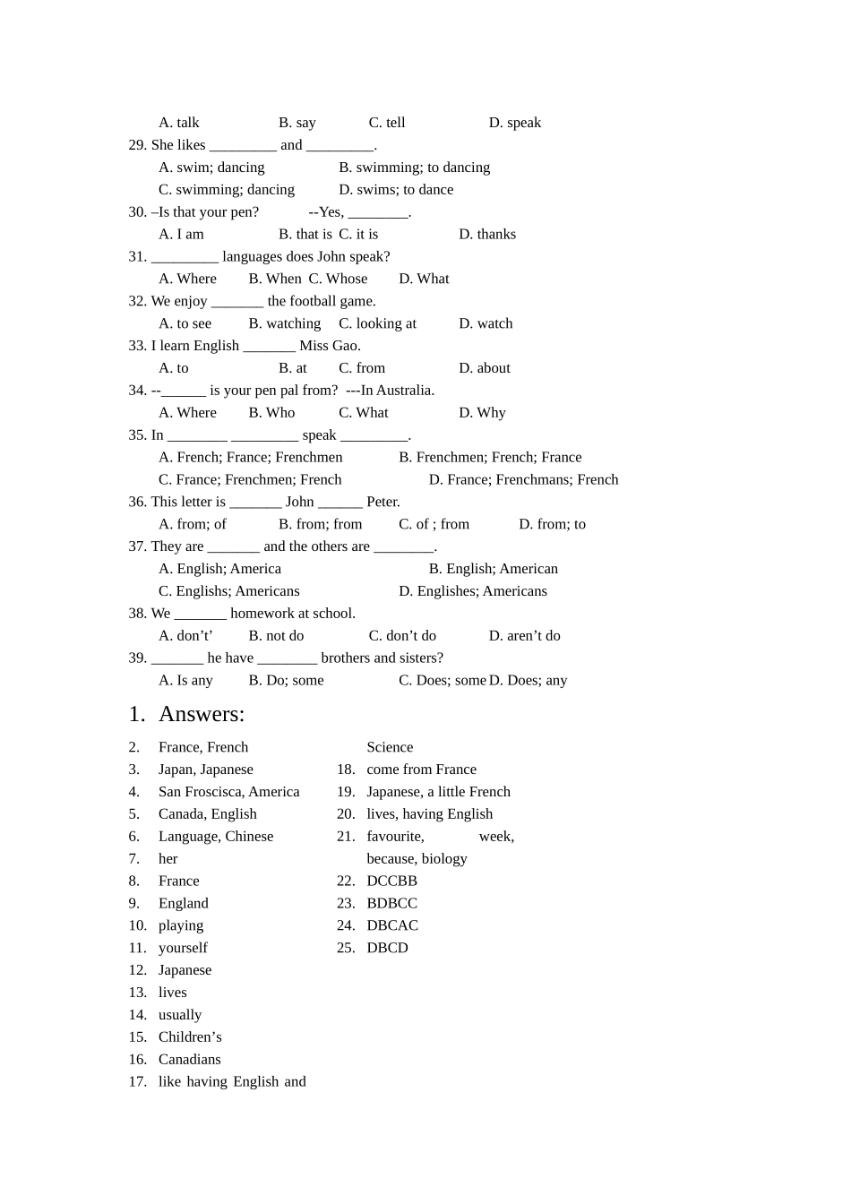 unit 1 where’s your pen pal from  课堂练习 1（人教新目标七年级下）doc--初中英语 _第2页