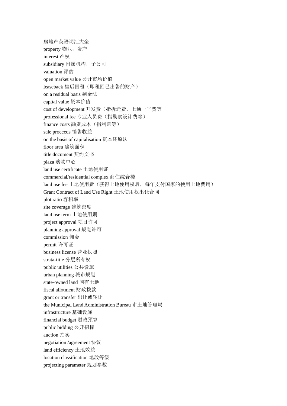 房地产英语词汇大全_第1页
