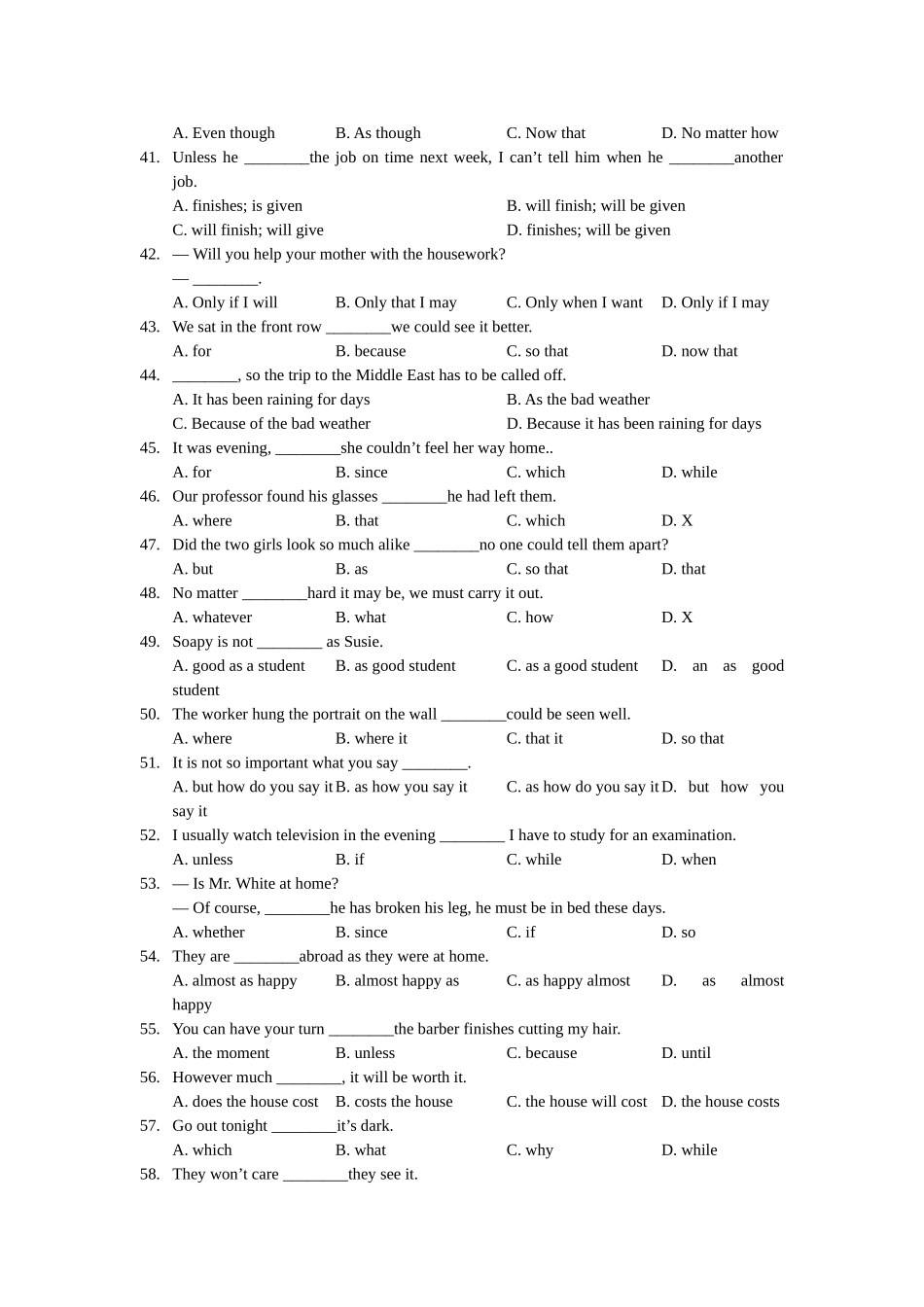 暑期初高中衔接英语语法专项练习VI状语从句含答案2 _第3页