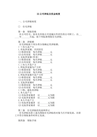某某公司津贴及奖金说明书