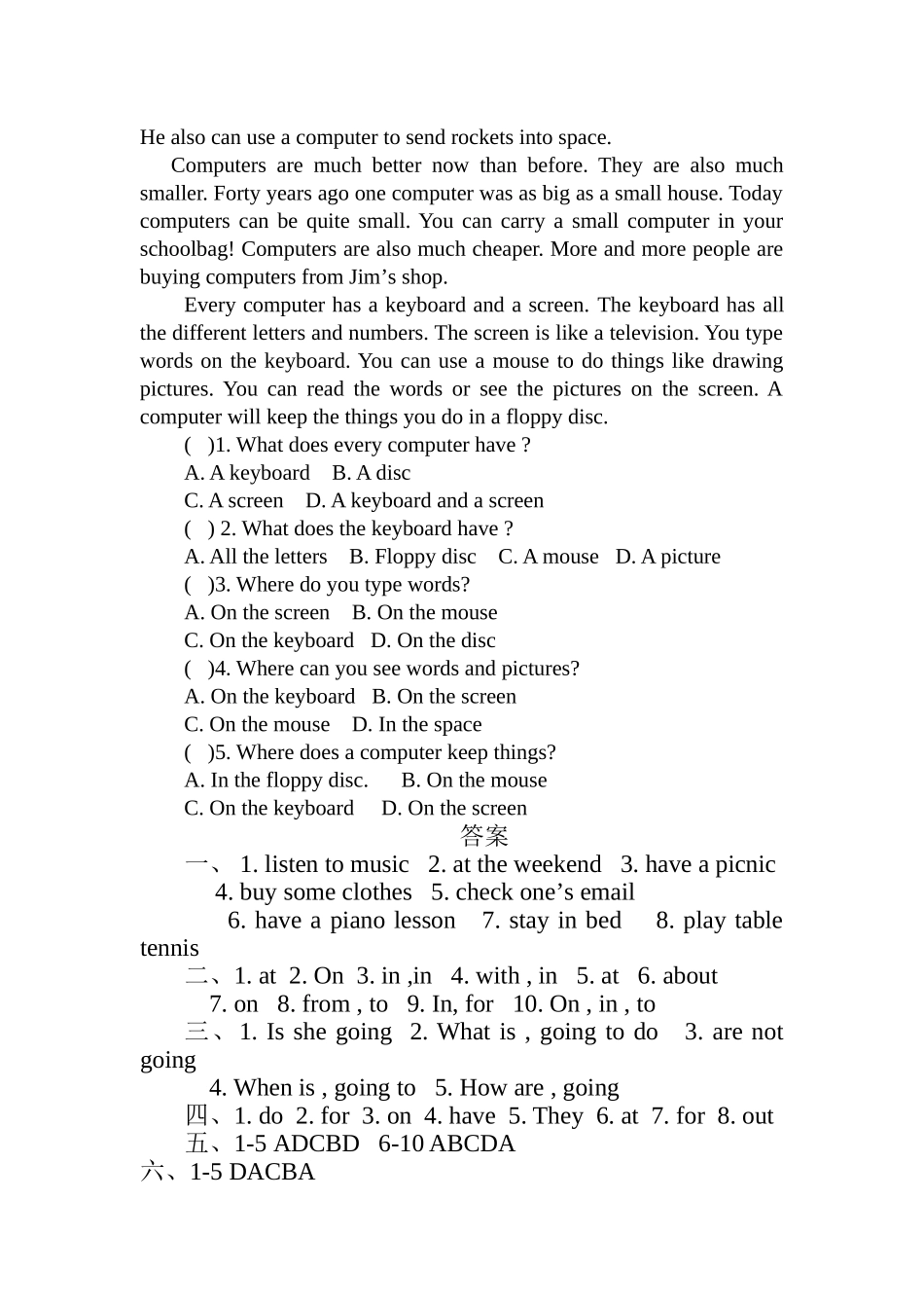 module 3《plans》unit 1测试题（外研社七年级下）doc--初中英语 _第3页