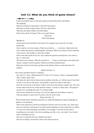 Unit 11《what do you think of game shows》教案、教学设计汇编 （人教新目标七年级下）-unit 11 教案_2doc--初中英语 