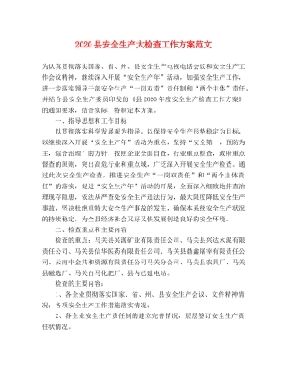 2020县安全生产大检查工作方案范文 