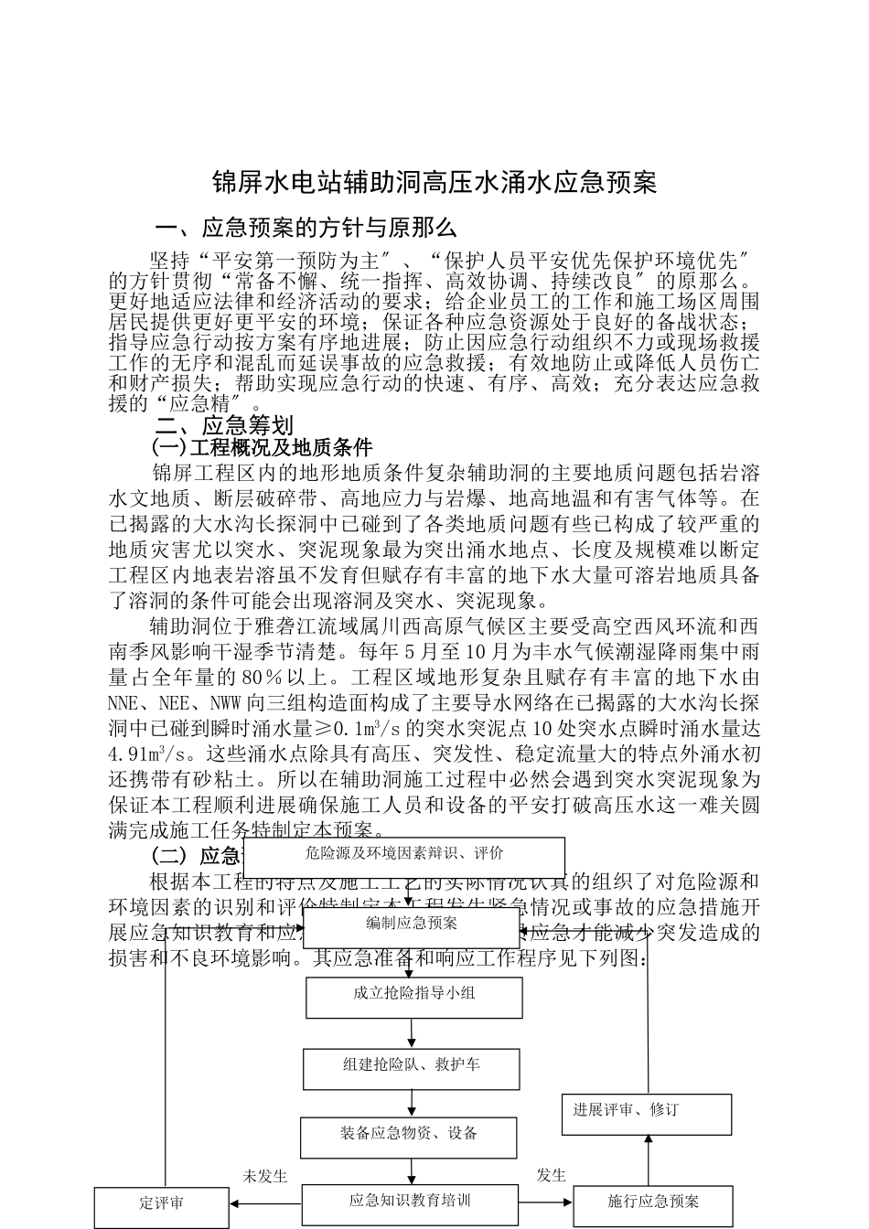 锦屏水电站辅助洞施工突水应急预案_第1页
