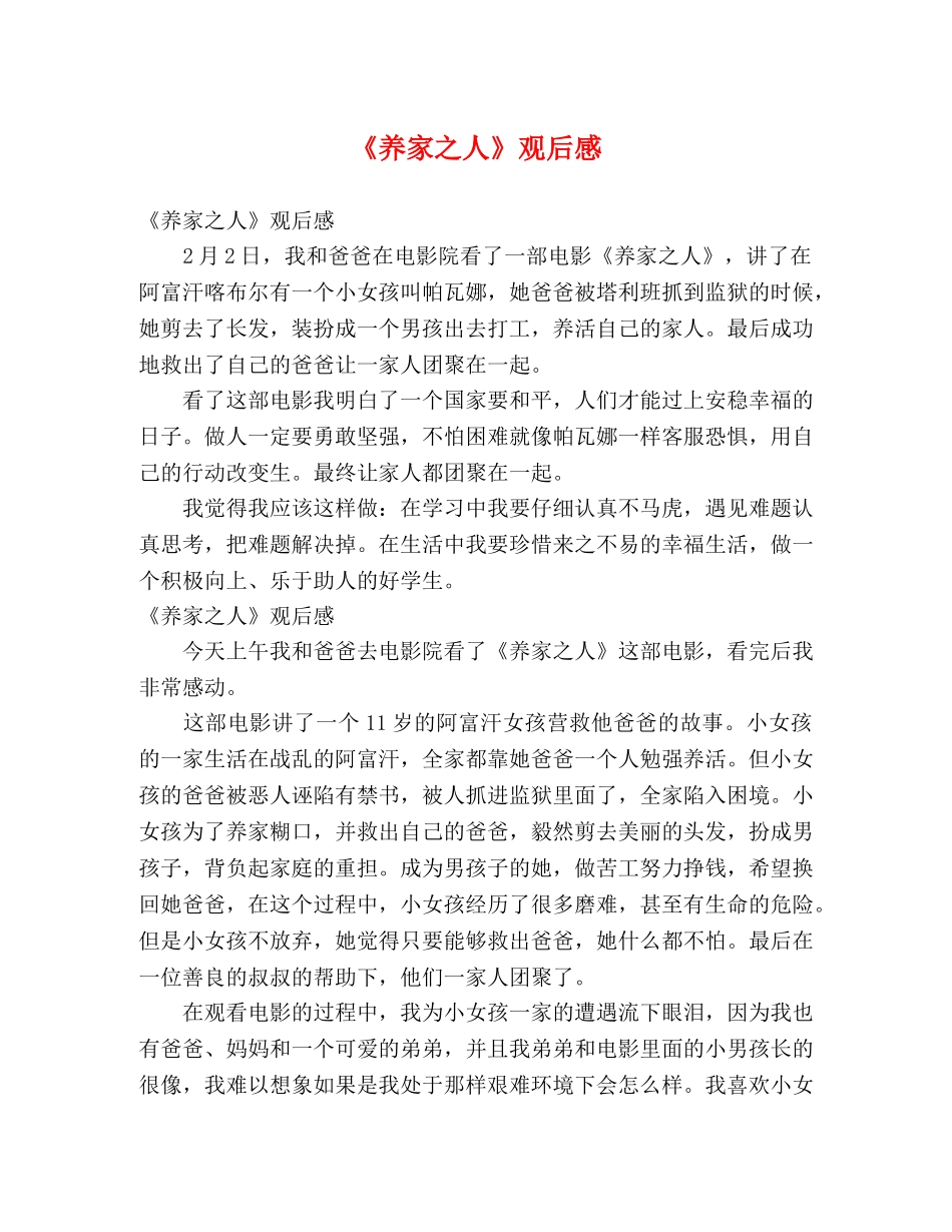 《养家之人》观后感 _第1页