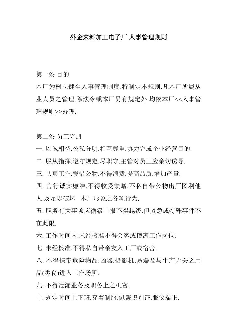 某某电子厂人事管理规划范本_第1页