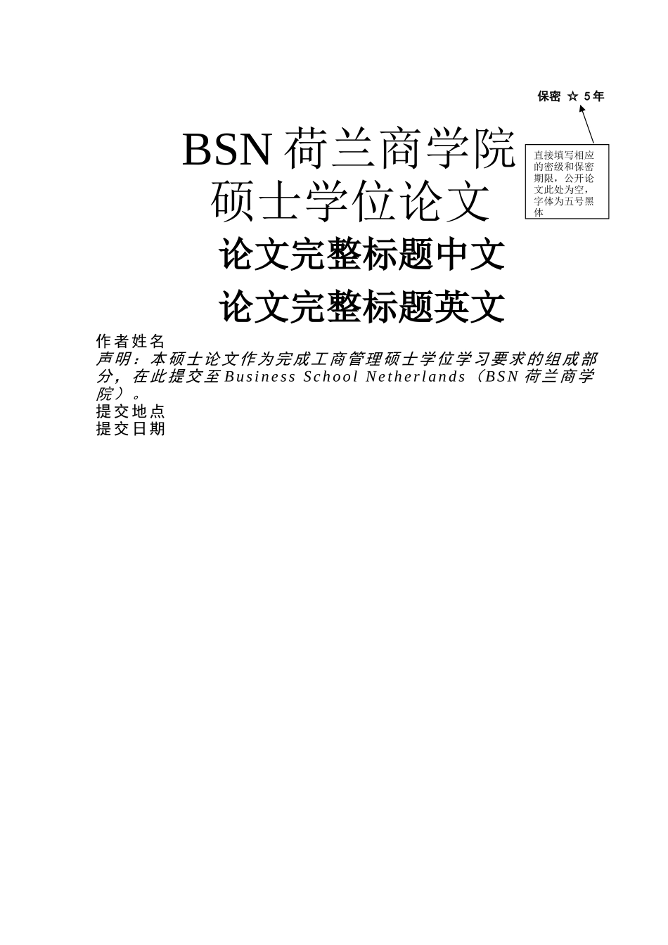 BSN工商管理硕士（MBA）论文模板 _第1页