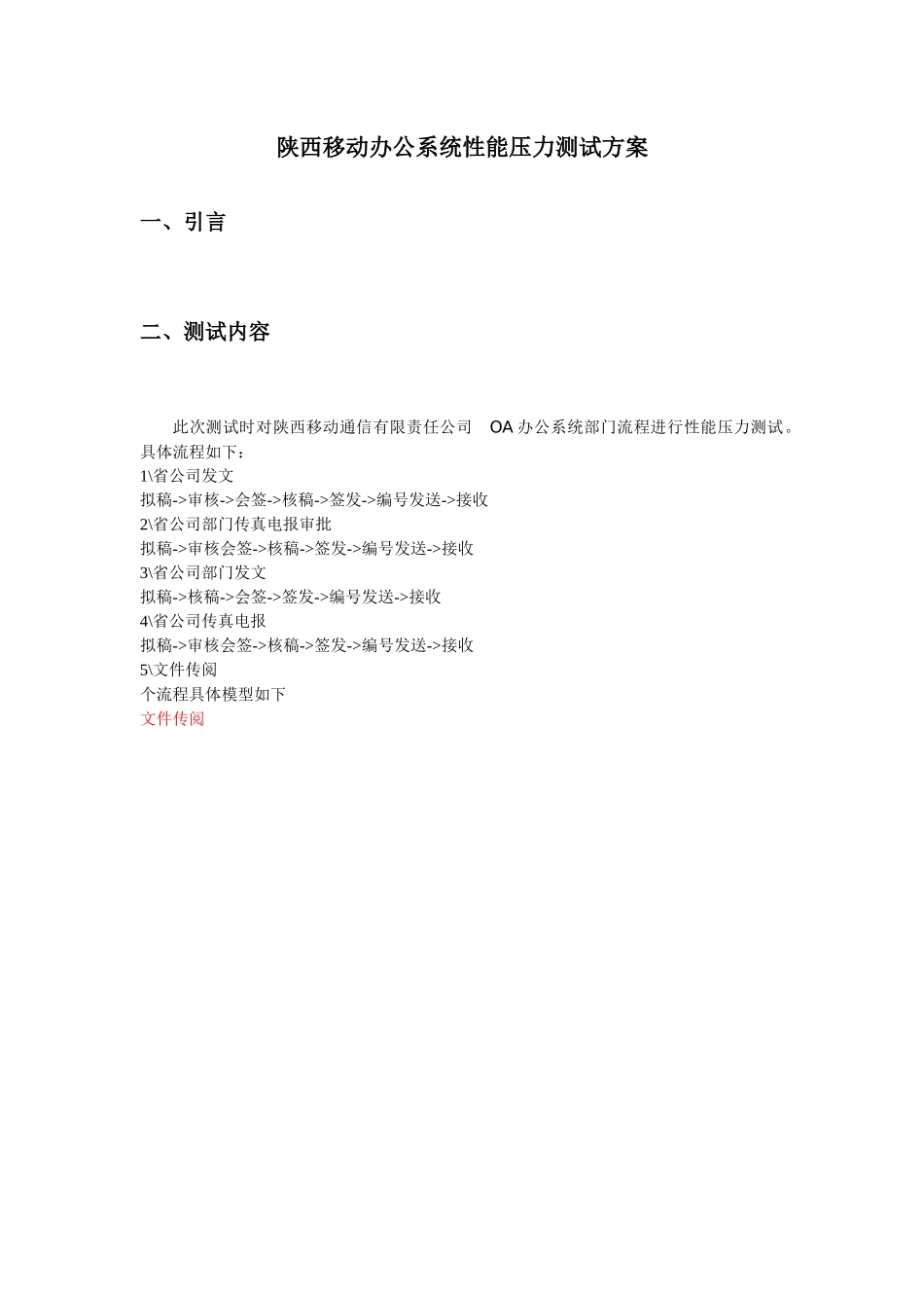 陕西移动办公系统性能压力测试方案_第1页