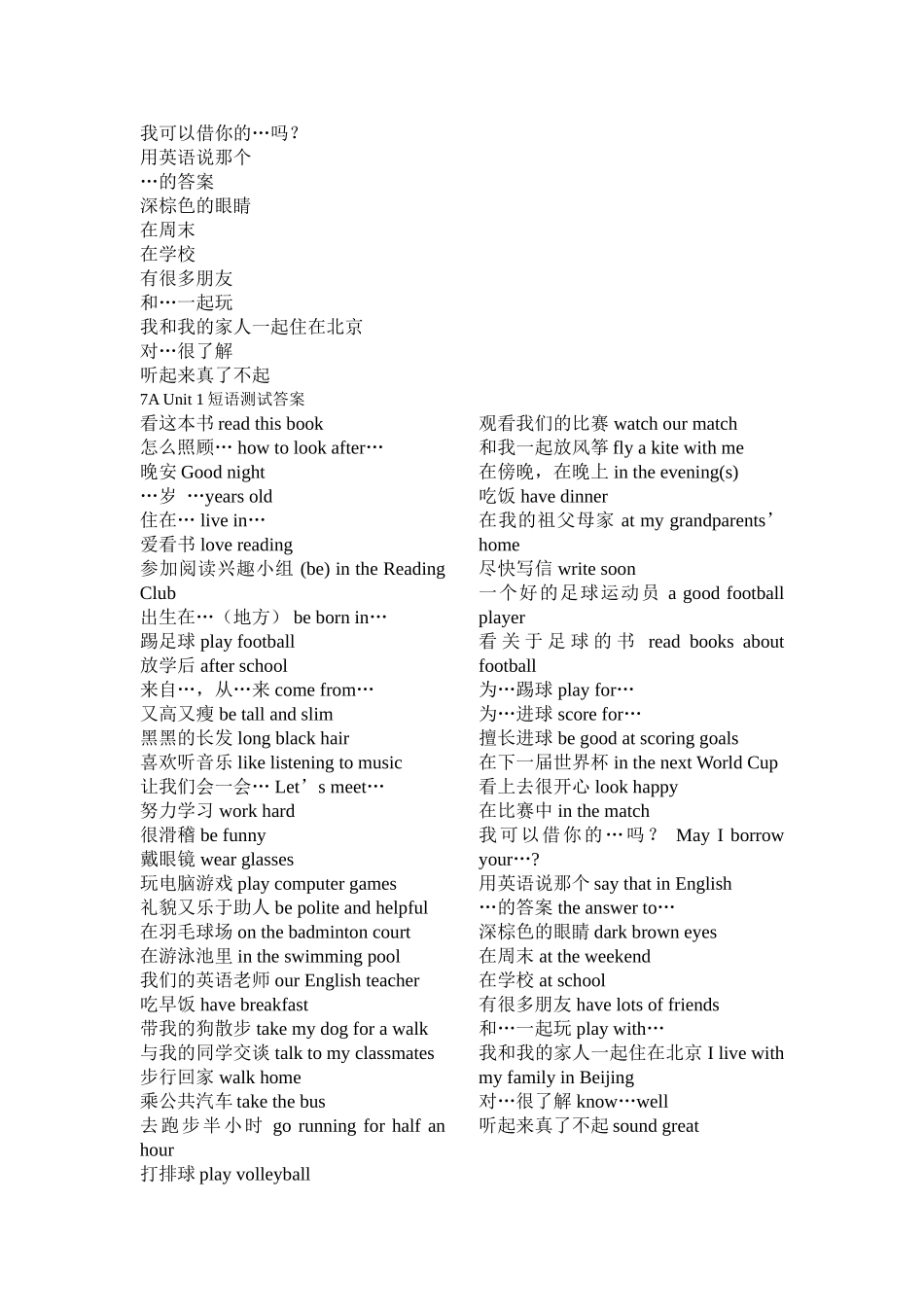unit 1《this is me》短语测试（牛津版七年级上）doc--初中英语 _第3页