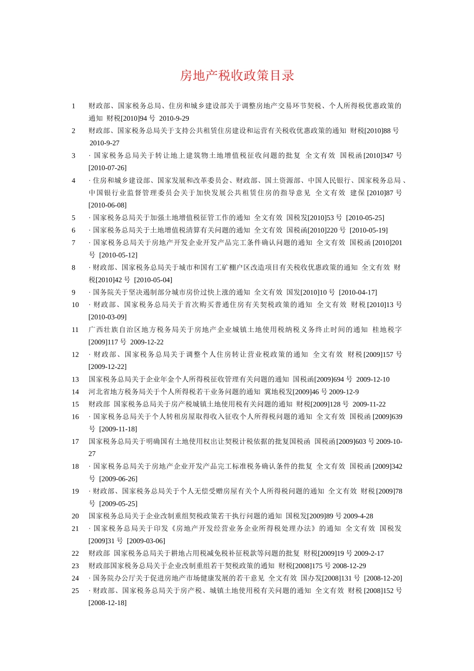 房地产税收政策目录_第1页