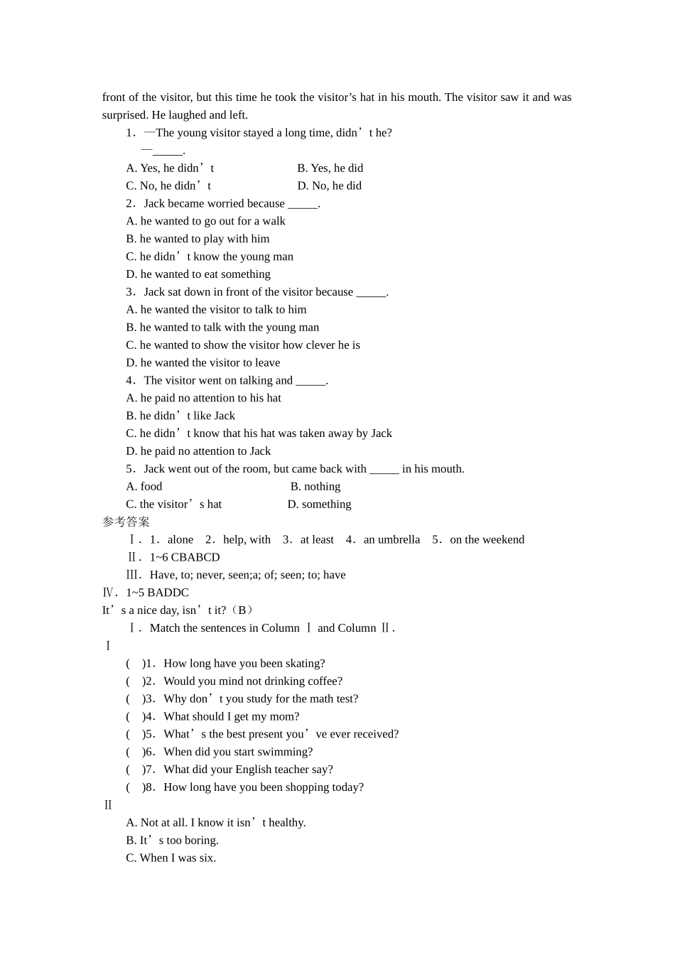 unit 10 it’s a nice day, isn’t it 单元ab卷（人教新目标八年级下）doc--初中英语 _第2页