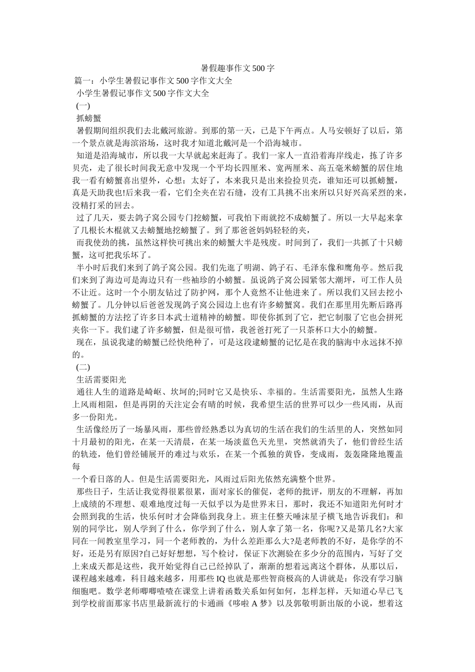 暑假趣事作文500字 _第1页