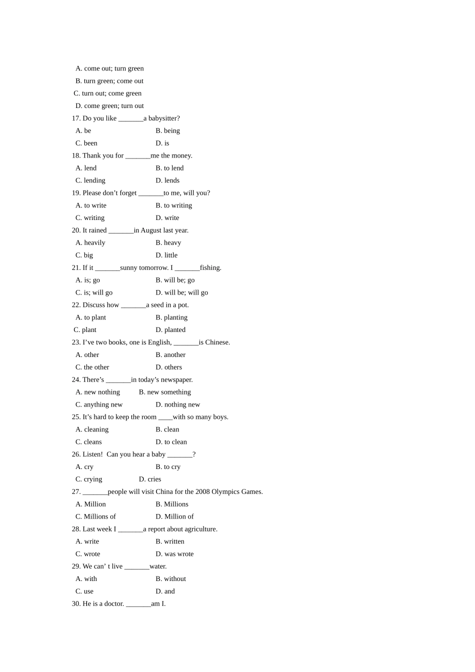 unit 1《spring is coming》-unit 2《plant a plant》单元测试（冀教版八年级下）（无答案）doc--初中英语 _第3页