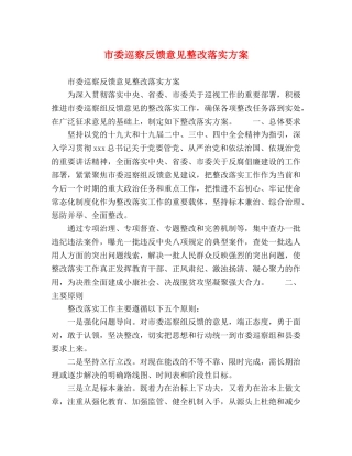 市委巡察反馈意见整改落实方案 