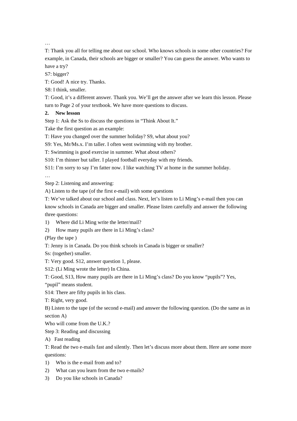 unit 1 me and my class 教案（冀教版八年级上） (4)doc--初中英语 _第2页