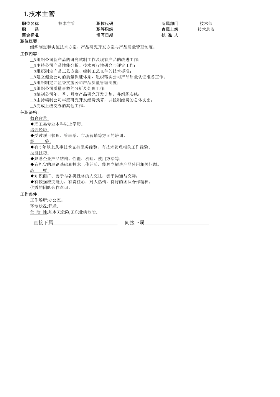 某公司组织结构图与技术部岗位职责_第1页
