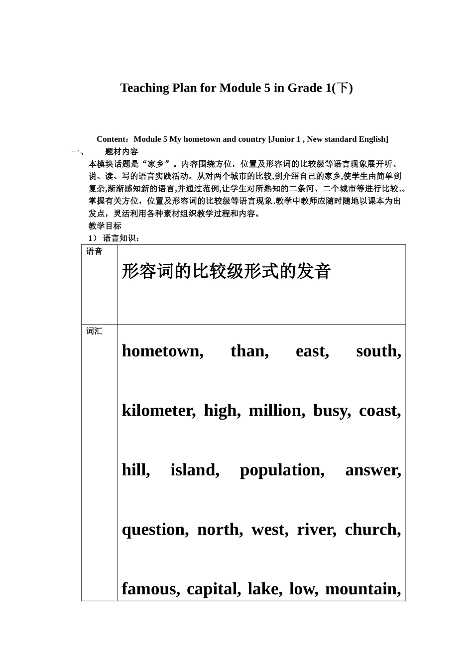 module 5 my hometown and country 教案（外研社七年级下）1doc--初中英语 _第1页