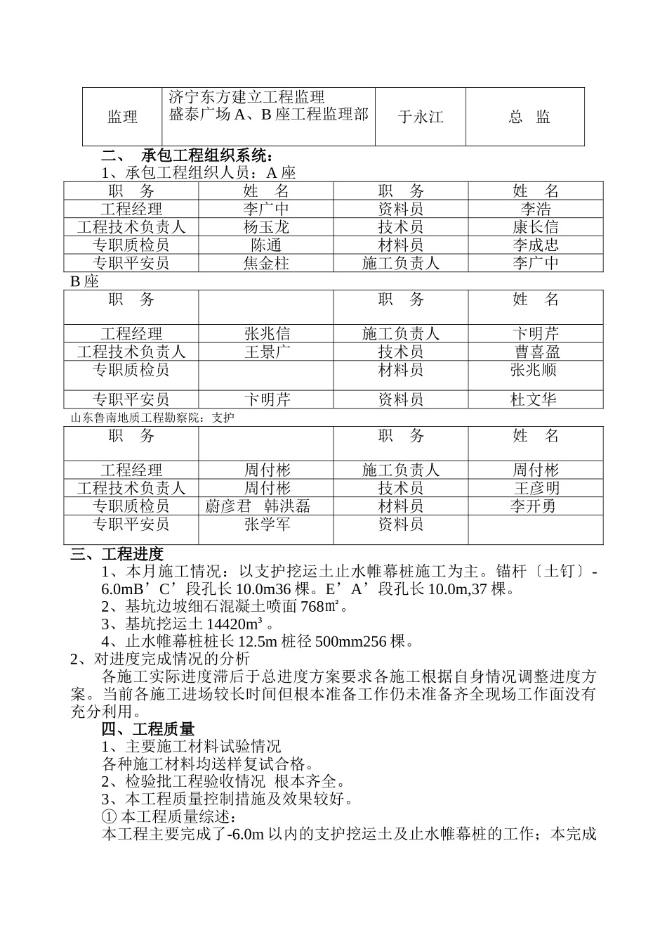 济宁盛泰广场A、B座商住楼及裙房工程监理月报_第3页