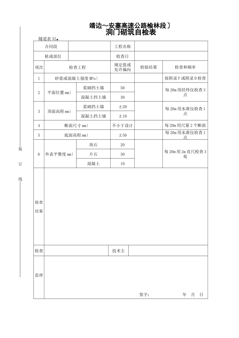 洞门砌筑自检表_第1页