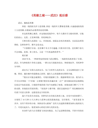 《英雄之城——武汉》观后感2 