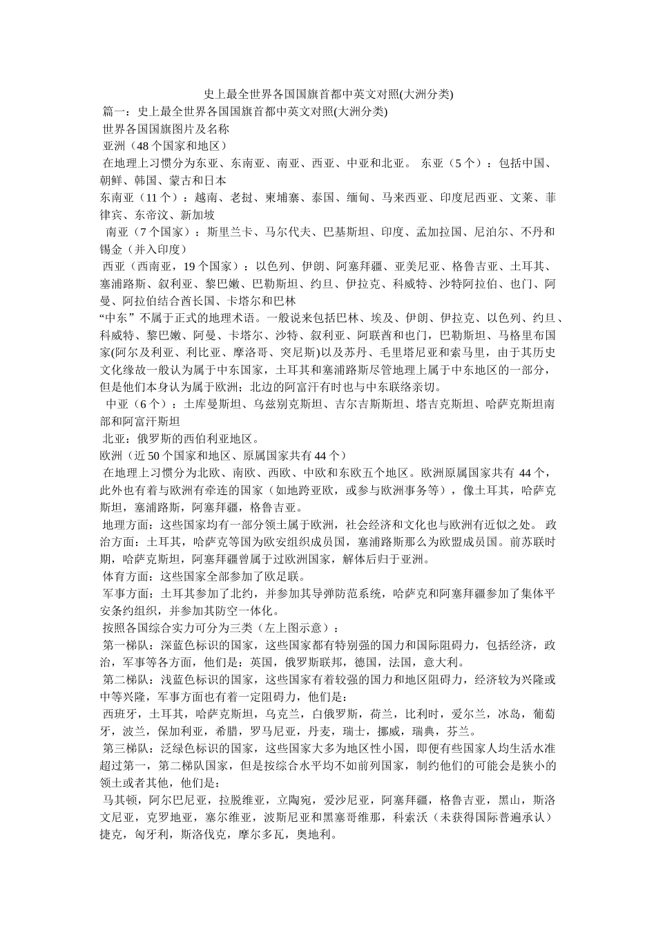 史上最全世界各国国旗首都中英文对照(大洲分类) _第1页